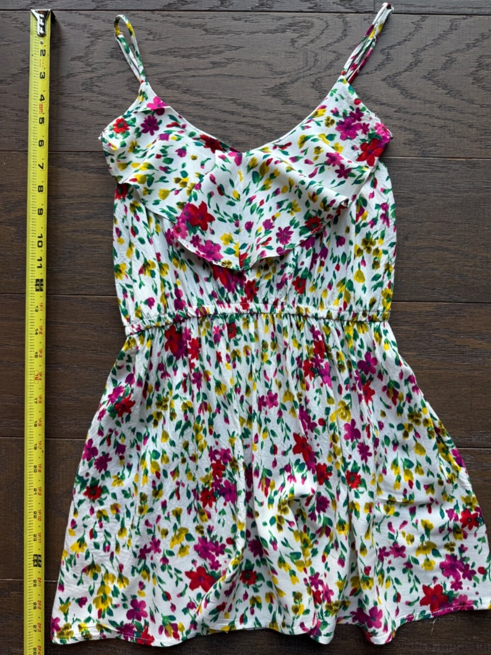 XXI Floral Mini Dress Small White Pink Ruffle Cami Sundress Rayon Made USA